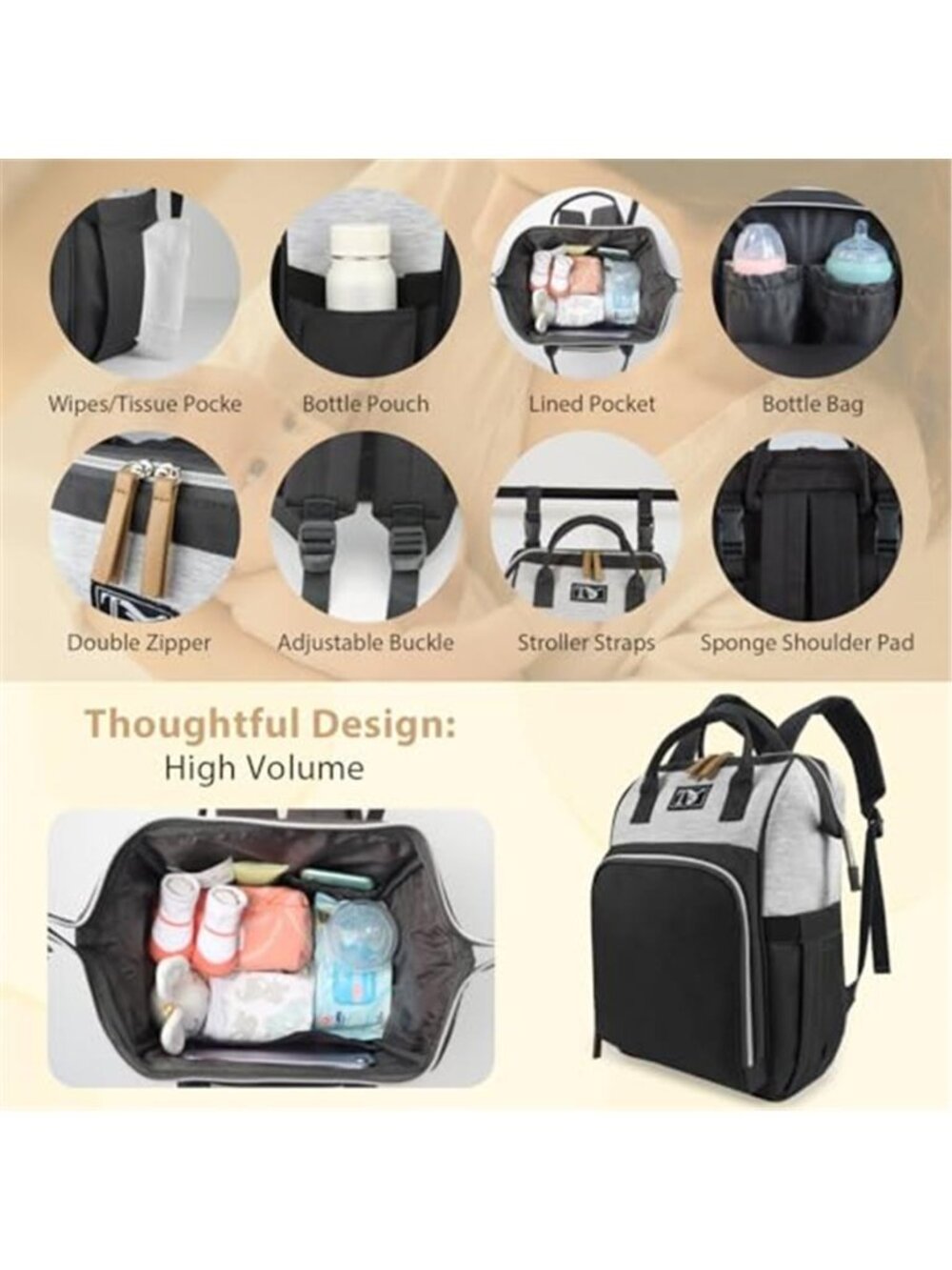 Diaper Bag Backpack for Women Multifunction Travel Essentials Baby Diaper Bag - Picture 6 of 6
